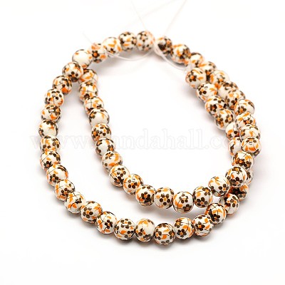 Ручной цветок печатных фарфоровые керамические бусины нити PORC-M005-6mm-08-1