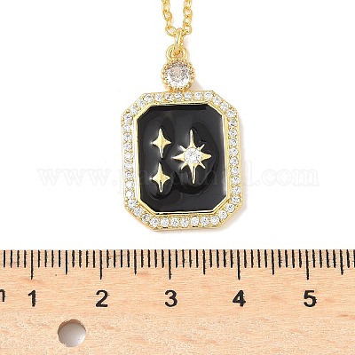 Латунные микропаве прозрачные кубические цирконии эмалированные прямоугольные подвески ожерелья для женщин NJEW-S449-03B-G-1