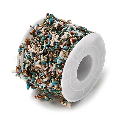 Цепи ручной работы из нержавеющей стали 304 с синтетическим бирюзовым узором в виде морской звезды CHS-L032-13G-06-1