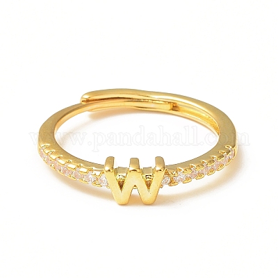 Прозрачное регулируемое кольцо с буквой из прозрачного циркония RJEW-C052-01G-W-1