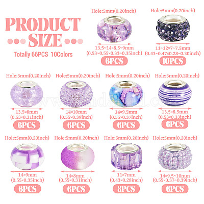 62 шт. 10 стиля европейских бусин со стразами из смолы и полимерной глины RESI-TA0004-07-1
