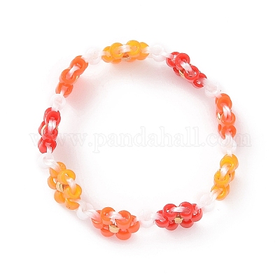 Кольцо из стеклянных бусин с цветочным узором для женщин RJEW-MZ00002-1