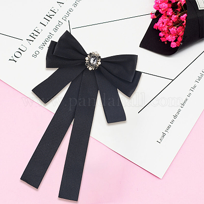 Броши-банты из полиэстера со стразами JEWB-WH20006-11-1