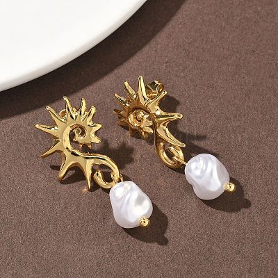 Акриловые серьги-гвоздики с подвесками в виде морского конька из нержавеющей стали 304 EJEW-B156-06G-1