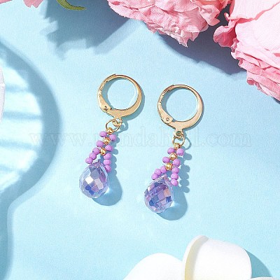 Серьги с заклепками из стеклянных бусин EJEW-MZ00398-05-1