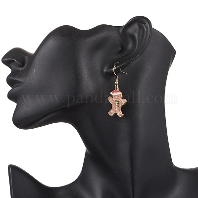 Рождественский сплав эмалированный пряничный человечек кулон ожерелье и серьги-подвески комплект SJEW-JS01343-1