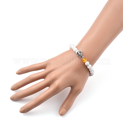 Мужские наборы браслетов из натурального говлита и вулканического камня BJEW-JB05429-1