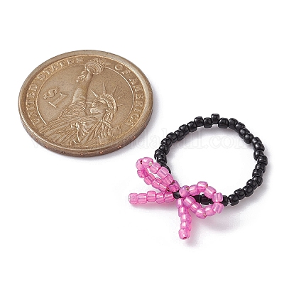 Стрейч-кольца на палец с бантом из стеклянных бисера RJEW-MZ00012-1