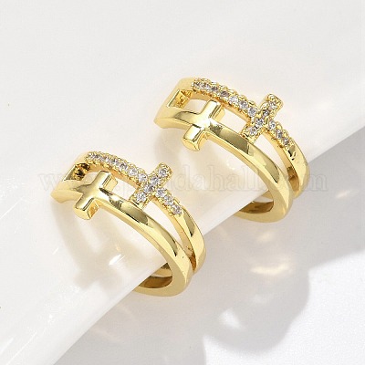 Латунные серьги-манжеты из прозрачного кубического циркония EJEW-F359-09G-03-1