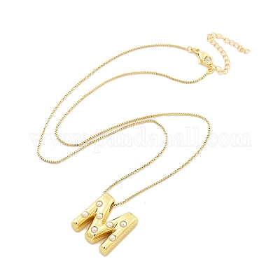 Женские ожерелья с подвеской в виде буквы из латуни и пластика в виде жемчуга NJEW-U017-01G-13-1