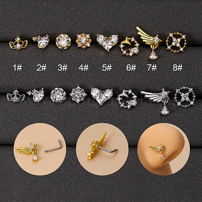 Кольца для носа Г-образной формы из хирургической нержавеющей стали 316L с прозрачным кубическим цирконием WG2B20F-13-1