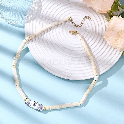 Ожерелья из бисера ручной работы из печатного фарфора круглой формы и окрашенной синтетической бирюзы NJEW-JN05644-1