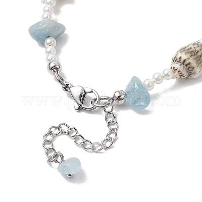 Круглые браслеты из ракушек и жемчуга для женщин BJEW-JB11860-1