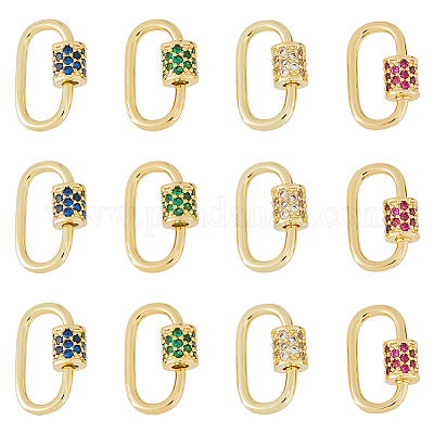 12 шт. латунные подвески-карабин с микропаве из кубического циркония ZIRC-HS0001-16-1