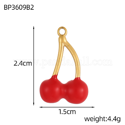Подвески с вишневыми подвесками из нержавеющей стали 304 с эмалью STAS-OY004-11G-1