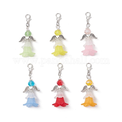 Подвесные украшения в виде цветочного ангела из акрила и стекла HJEW-JM03780-1