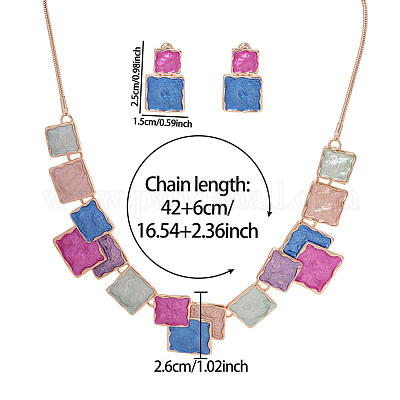 Комплекты квадратных ожерелий с подвесками из цинкового сплава и серег-гвоздиков FS-WG2E030-04-1