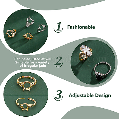 4 шт. 4 стиля регулируемых оправ для колец-солитеров из латуни с микропаве из прозрачного кубического циркония KK-HY0001-85-1