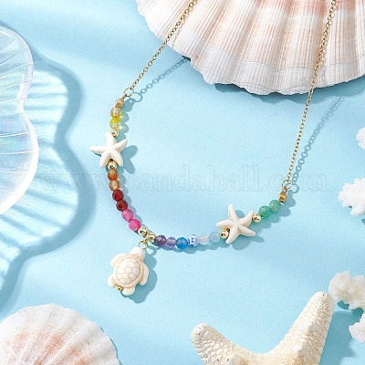 Ожерелья с подвеской в виде морской звезды и черепахи из искусственной бирюзы NJEW-JN05251-1