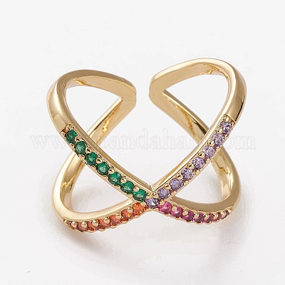 Латунные микро проложить манжеты кольца кубического циркония RJEW-C101-13G-A-1