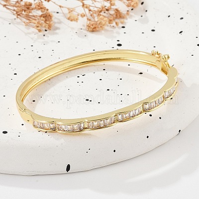 Женские браслеты на шарнирах из латуни с микропаве и прозрачным фианитом BJEW-K274-07G-1