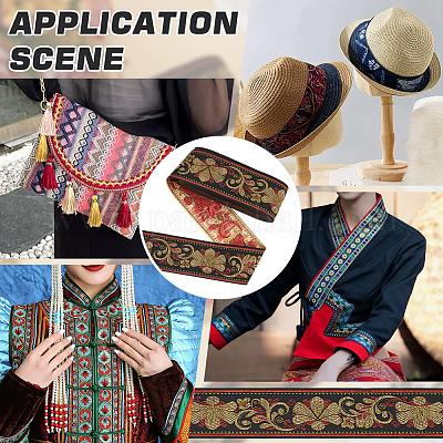 Лента жаккардовая из полиэстера в национальном стиле для аксессуаров одежды OCOR-WH0097-41-1