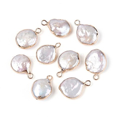 Плоские круглые подвески из натурального жемчуга кеши с гальваническим покрытием PEAR-S018-02C-01B-1