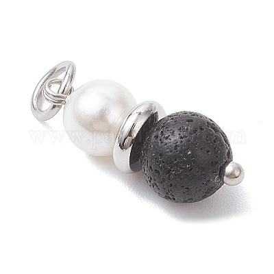 Подвески из натурального лавового камня и ракушек с круглым жемчугом PALLOY-JF04718-1