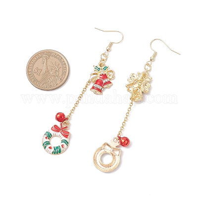 5 пара 5 стильных серег-подвесок из сплава и эмали с рождественской тематикой EJEW-JE06563-1