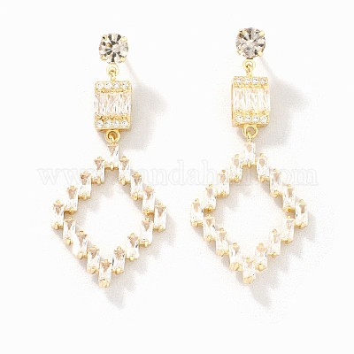 Модные серьги-гвоздики в форме ромба с прозрачными кубическими цирконами из латуни TN3941-2-1