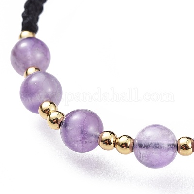 Регулируемые натуральные аметистовые плетеные браслеты из бисера BJEW-JB04599-04-1