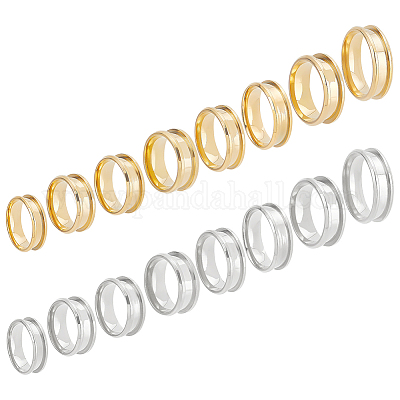 UNICRAFTALE 16Pcs 2 Colors 8 Sizes Grooved Finger Ring 201 Stainless Steel  Ring Core Blank Metal Blank Rings Wide Round DIY Finger Ring High Polished