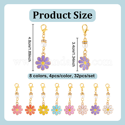 32 шт. 8-х цветные эмалевые подвески-маркеры для фиксации стежков в виде маргаритки HJEW-WH00175-1