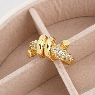 Кольца-манжеты из латуни с микро-паве и прозрачным циркониевым покрытием для женщин RJEW-M028-117G-1