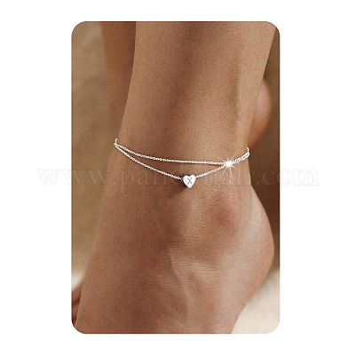 201 нержавеющая сталь сердце с инициалами двухслойные женские браслеты на ногу FS-WG0EC0A-20-1