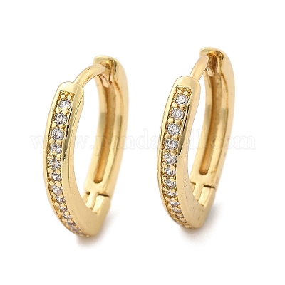 Серьги-кольца Huggie из латуни с прозрачным фианитом и прозрачным фианитом EJEW-A058-26G-1