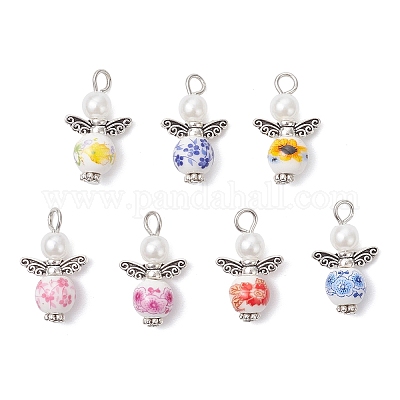 Подвески из фарфора и керамики с цветочным принтом ручной работы PALLOY-JF04537-1