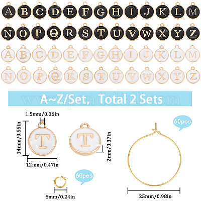 Набор для самостоятельного изготовления колец с заглавными буквами a~z из латуни и эмали для бокалов с вином DIY-SC0024-58-1