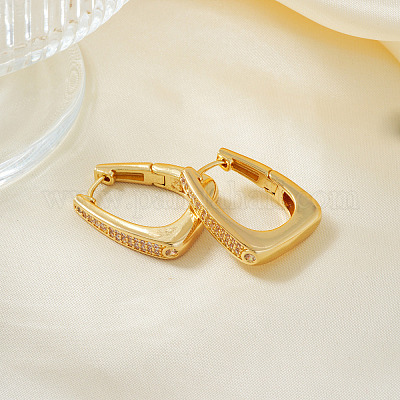 Ретро блестящие латунные трапециевидные серьги-кольца из прозрачного кубического циркония LY2718-1-1