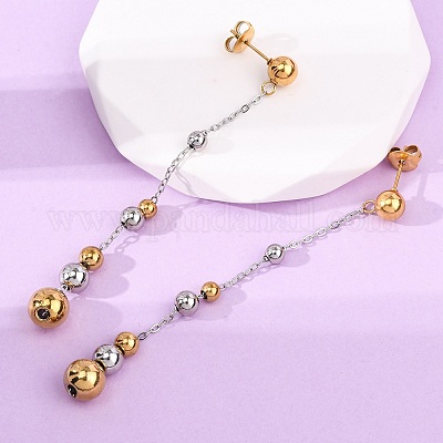 Двухцветные круглые серьги-гвоздики с кисточками из нержавеющей стали 304 EJEW-A136-05A-GP-1