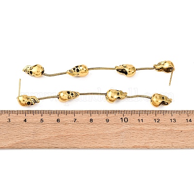 Серьги-гвоздики из сплава в виде черепа с кисточками в тибетском стиле на Хэллоуин EJEW-P328-01AG-1