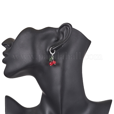 Серьги из вишневого стекла с акриловыми подвесками на затылке EJEW-JE05612-1