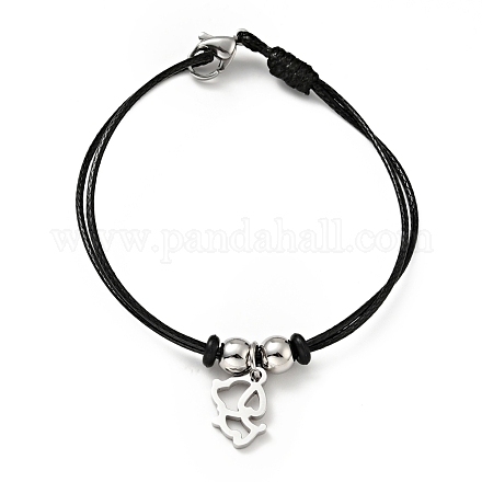 304 Stainless Steel Dog Charm Bracelet with Waxed Cord for Women BJEW-A125-14-1