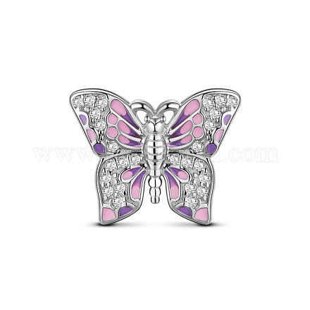 TINYSAND 925 Sterling Silver Colored Glittering Butterfly Cubic Zirconia European Beads TS-C-184-1