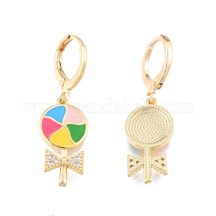 Clear Cubic Zirconia Candy Dangle Leverback Earrings with Colorful Enamel EJEW-N012-81-1