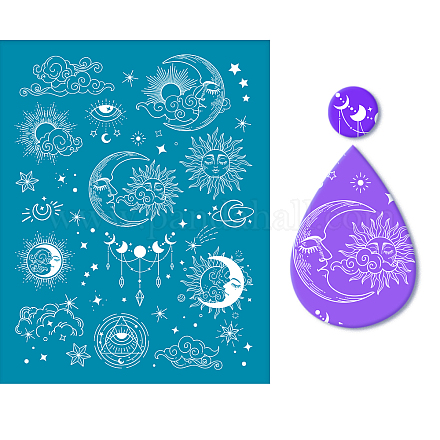OLYCRAFT Moon Pattern Non-Adhesive Silk Screen Printing Stencil Reusable Washable Clay Stencils Mesh Transfer Stencils for Polymer Clay Jewelry Making 10x12.7cm/3.9x5inch DIY-WH0341-009-1