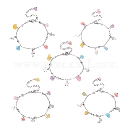 Scaglie di quarzo crackle sintetico e 304 braccialetto con ciondoli in acciaio inossidabile per donna BJEW-JB09331-1