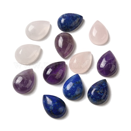 DICOSMETIC 12Pcs 3 Colors Teardrop Stone Cabochons Natural Amethyst Rose Quartz Green Aventurine Cabochon Stone Flat Back Chakra Cabochons Energy Power Stone Cabs for Jewelry Making G-DC0001-15-1