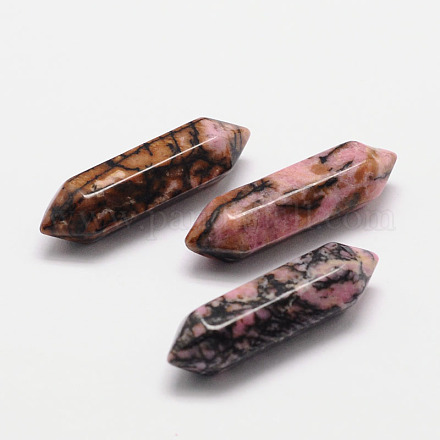 Faceted Bullet Natural Rhodonite Stone Double Terminated Pointed Beads for Wire Wrapped Pendants Making G-K016-35mm-01-1
