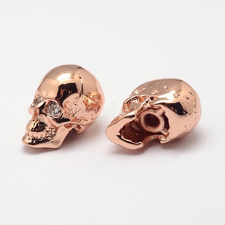 Perles de crâne en laiton avec zircone cubique de micro pave ZIRC-F018-03RG-1